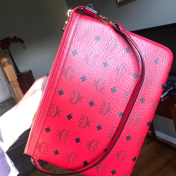 MCM Handbags - MCM red with black detail pochette